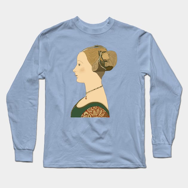 Inspired by Piero del Pollaiuolo’s Portrait of a Young Woman Long Sleeve T-Shirt by IdinDesignShop